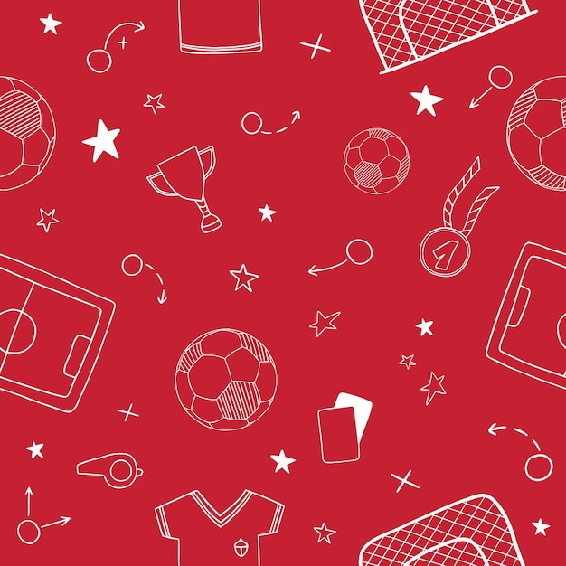 Seamless pattern of soccer, football symbols.