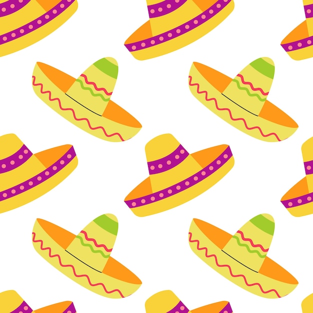 Seamless pattern of sombrero in mexican style background for design textile wrapping paper