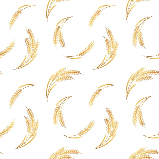 Seamless pattern, spikelets of wheat on a white background. Background, print, textile, vector