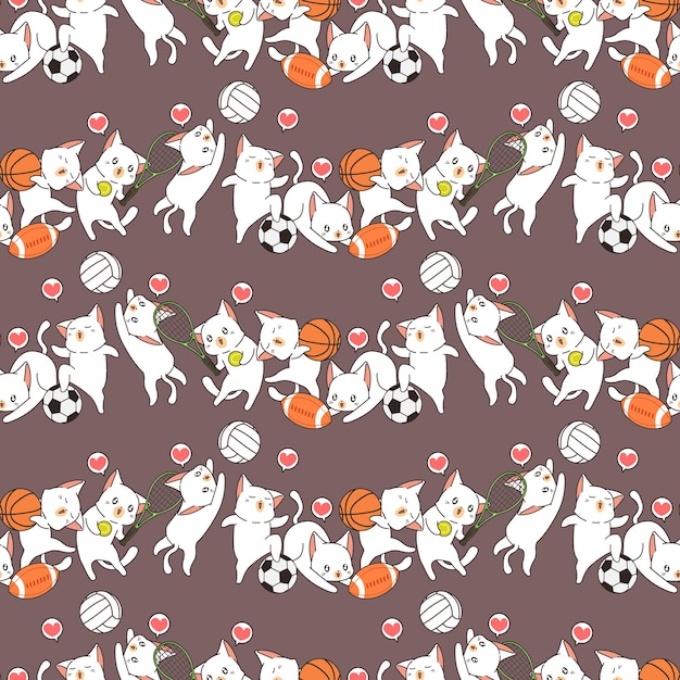 Seamless pattern sport cat characters