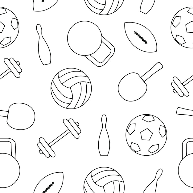 Seamless pattern of sports equipment Vector illustrations