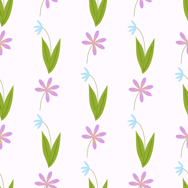 Seamless pattern of spring flowers and plants