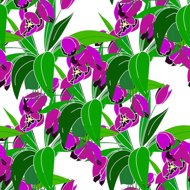 Seamless pattern of the spring tulip flowers bouquets vector illustration design element