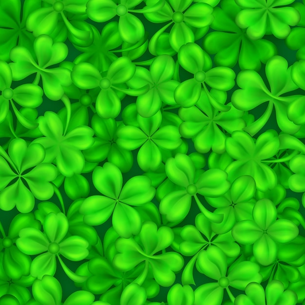 Seamless pattern on St. Patrick's Day made of realistic clover leaves in green colors with shadows