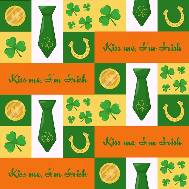 Seamless pattern for St Patrick39s Day Modern cute background Vector illustration