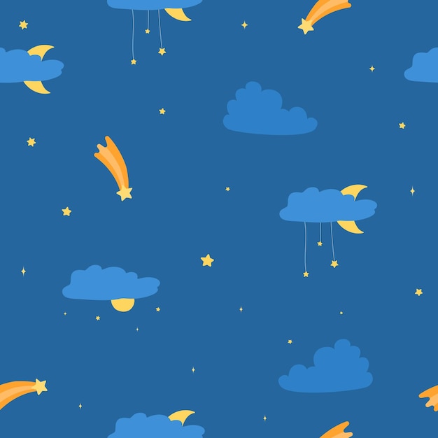 seamless pattern of the starry night sky with clouds and stars