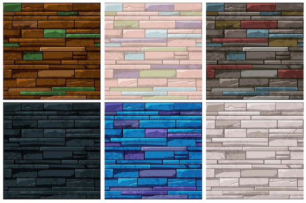 Vecchio muro di mattoni di pietra senza cuciture, sfondi multicolori per carta da parati. illustrazione vettoriale imposta texture vintage sporche colorate per il design del gioco.