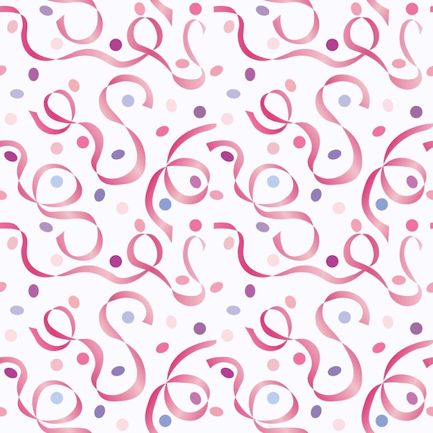 Vector seamless pattern stylized bows and pink ribbons