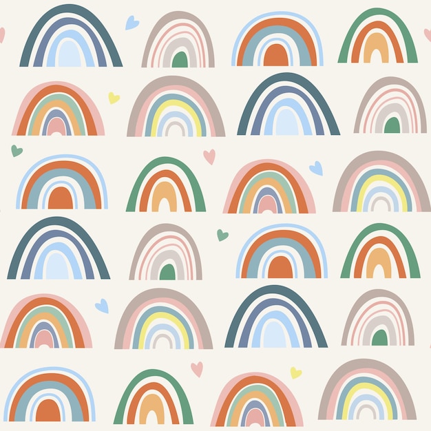 Seamless pattern of stylized hand drawn rainbows