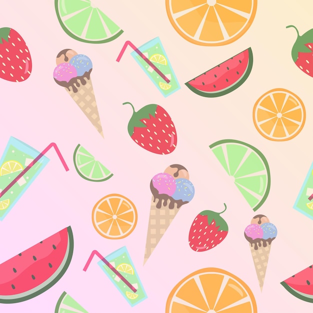 Vector seamless pattern of summer food