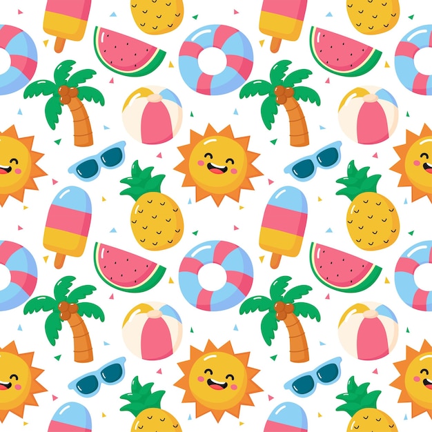 seamless pattern summer travel and tourism on white background