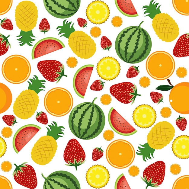 Seamless pattern summer tropical fresh fruit wallpaper background