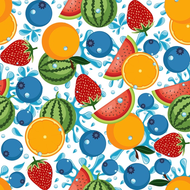 Seamless pattern summer tropical fresh fruit wallpaper background