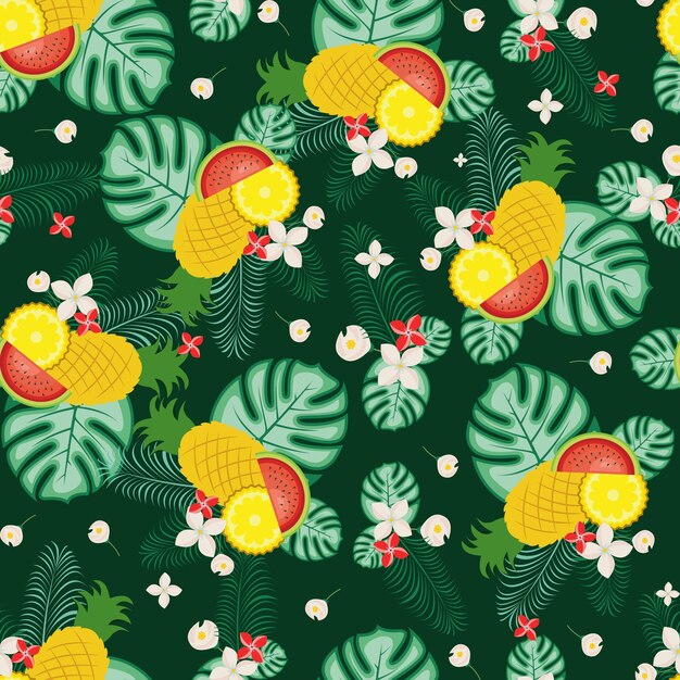 Vector seamless pattern summer tropical fresh fruit wallpaper background