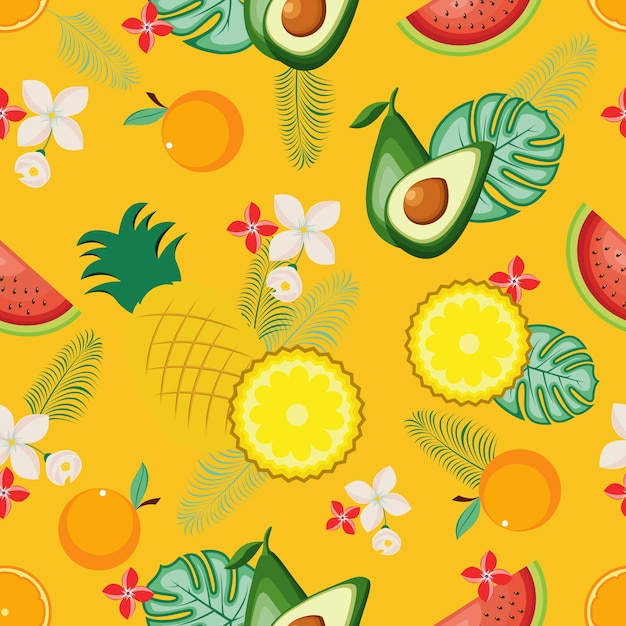 Fondo tropicale senza cuciture della carta da parati della frutta fresca di estate del modello