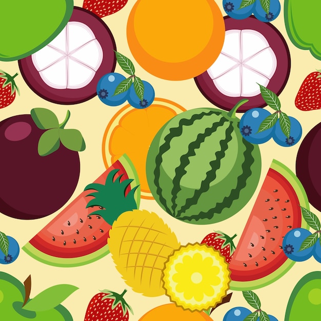 seamless pattern summer tropical fresh fruit wallpaper background