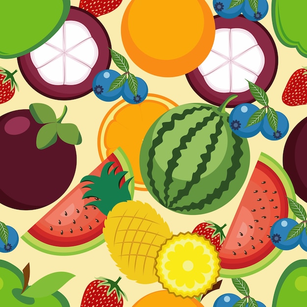 Seamless pattern summer tropical fresh fruit wallpaper background