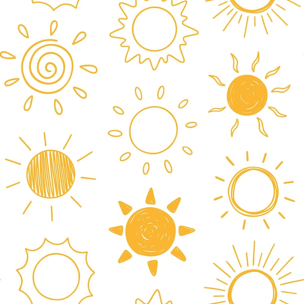 Seamless pattern of sun doodle Hand drawn vector illustration