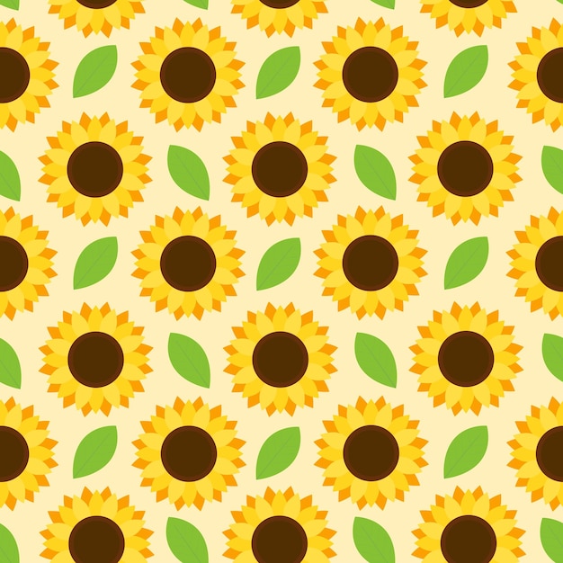 Seamless pattern of sunflowers on a light background