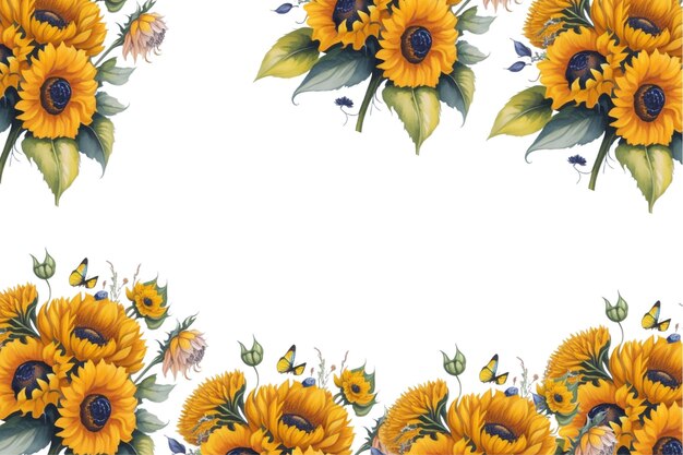 A seamless pattern of sunflowers on a white background