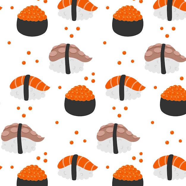 Seamless pattern of sushi bar rolls sushi Japanese restaurant national food cartoon style