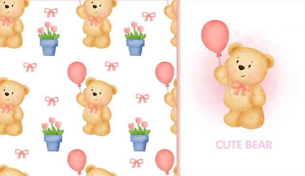 Seamless pattern sweet teddy bear