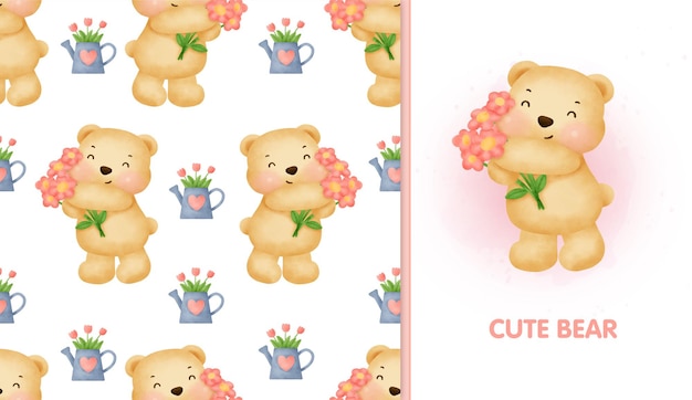 Seamless pattern sweet teddy bear