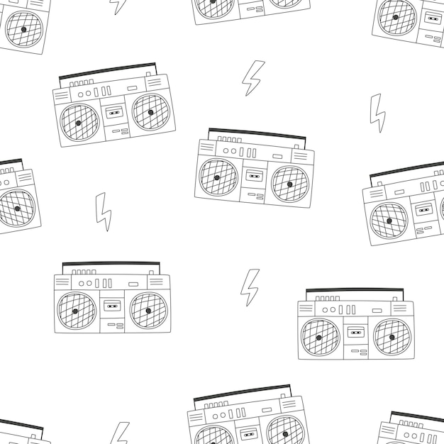 Vector seamless pattern tape recorder of the 90s