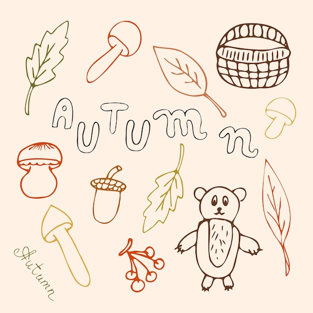 seamless pattern textile pattern style autumn leaf fall bear basket with mushrooms mushrooms