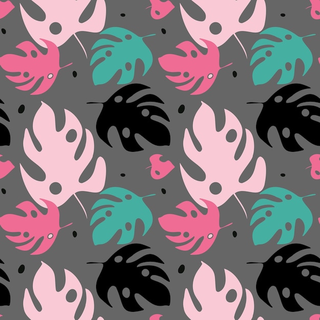 원활한 패턴 질감 열대 몬스 테라 청록색과 분홍색