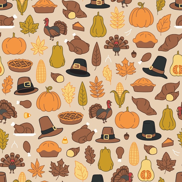 Seamless pattern of thanksgiving and autumn related things