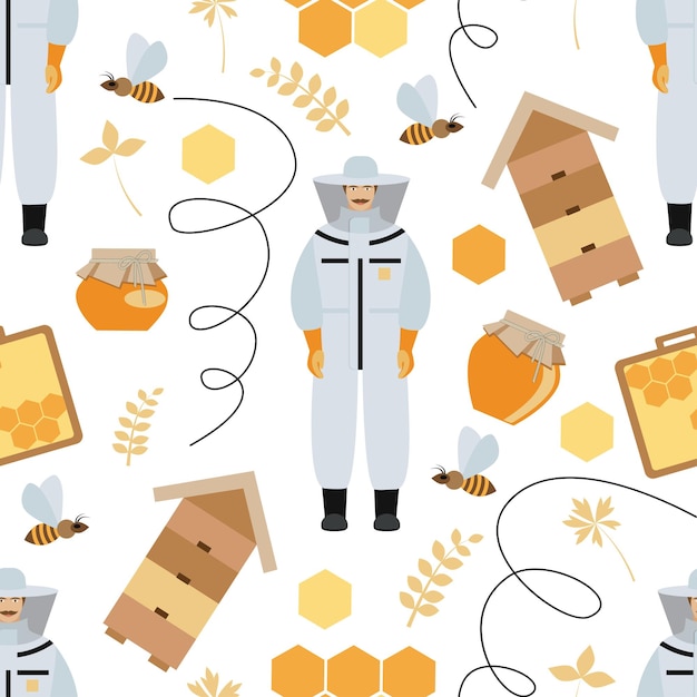 Seamless pattern on the theme of beekeeping