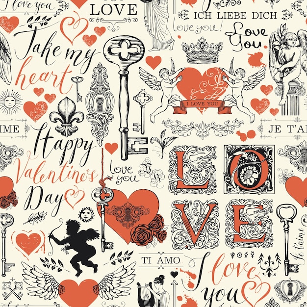 seamless pattern on theme of love