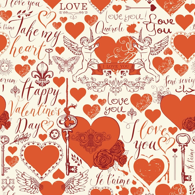 Vector seamless pattern on the theme of love