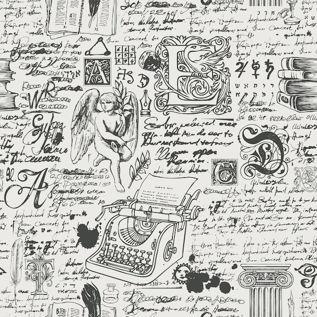 seamless pattern on the theme of writers and literature