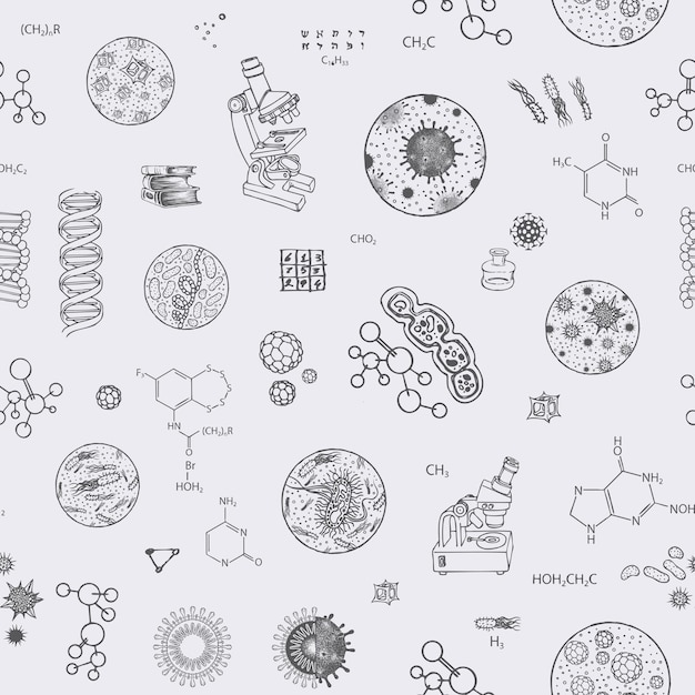 seamless pattern on topic of virology biology medicine