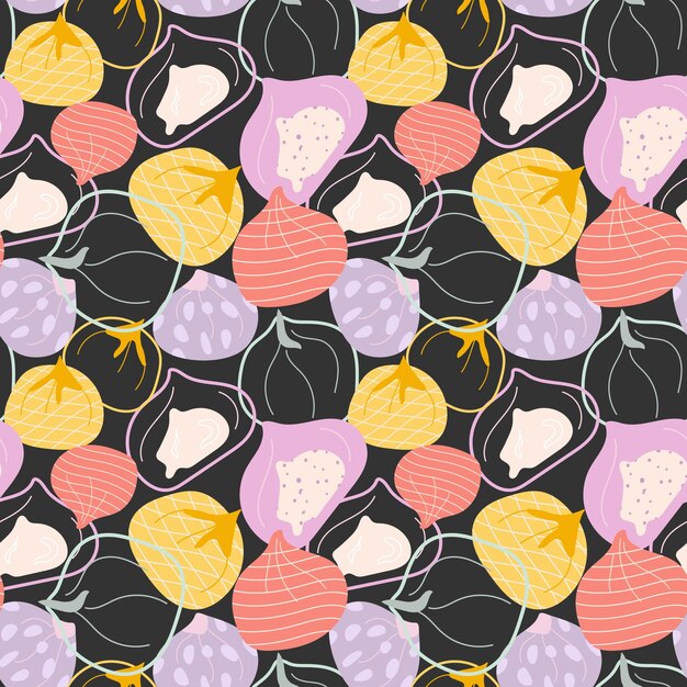 Seamless pattern of traditional Japanese sweets on a black background