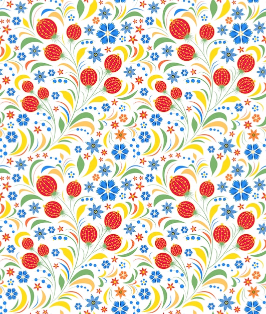 Seamless pattern traditional Russian floral ornament
