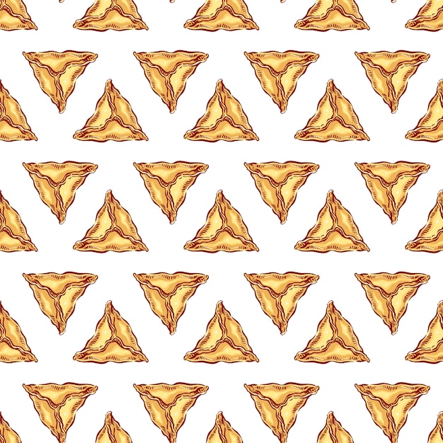 Seamless pattern of triangular meat dumplings. hand-drawn illustration