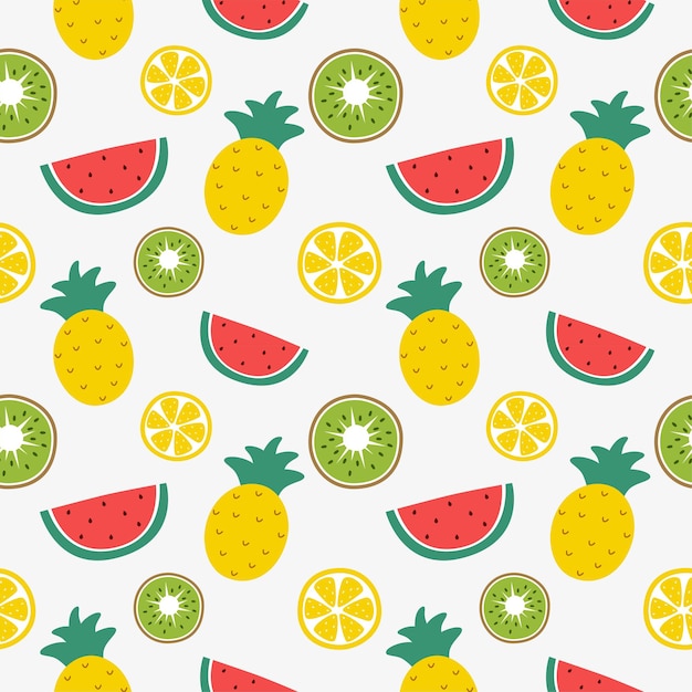 seamless pattern tropical fruit isolated on white background