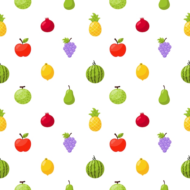 seamless pattern tropical fruit isolated on white background.