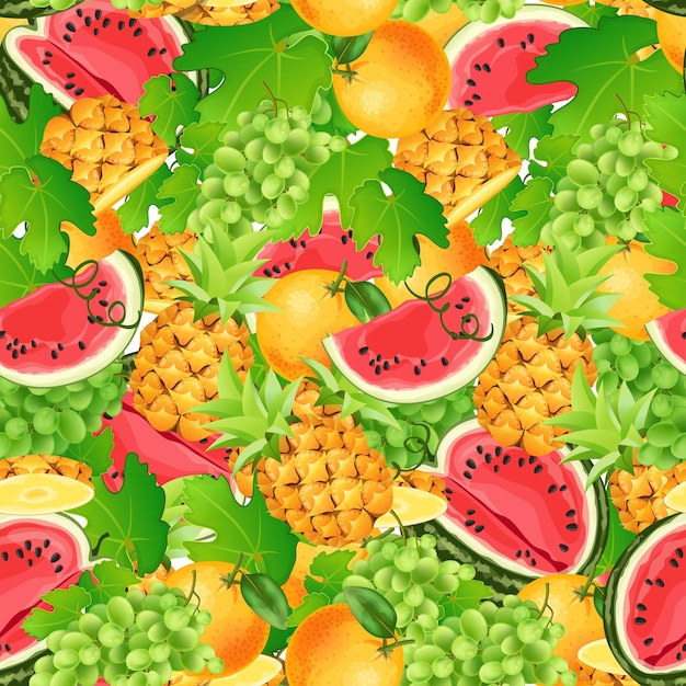 Seamless pattern of tropical fruits