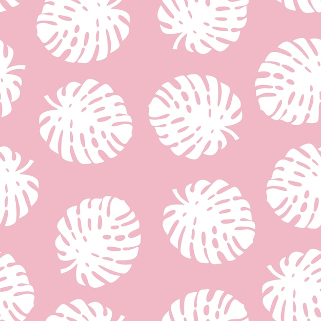 Seamless pattern tropical leaves White leaves on pink background Design for scrapbooking decorati