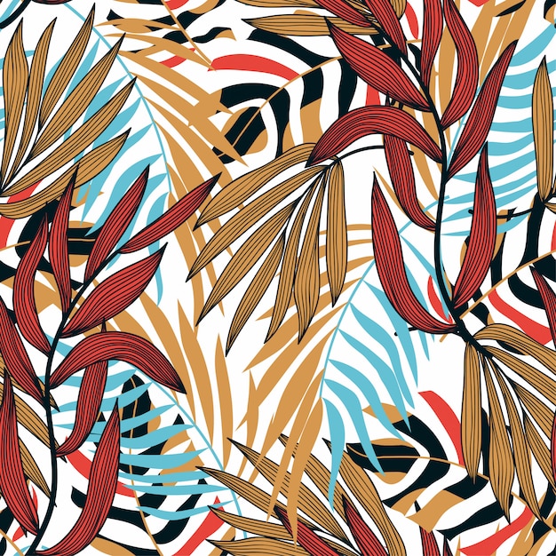 Seamless pattern tropical leaves