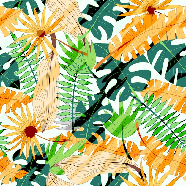 Seamless pattern tropical leaves