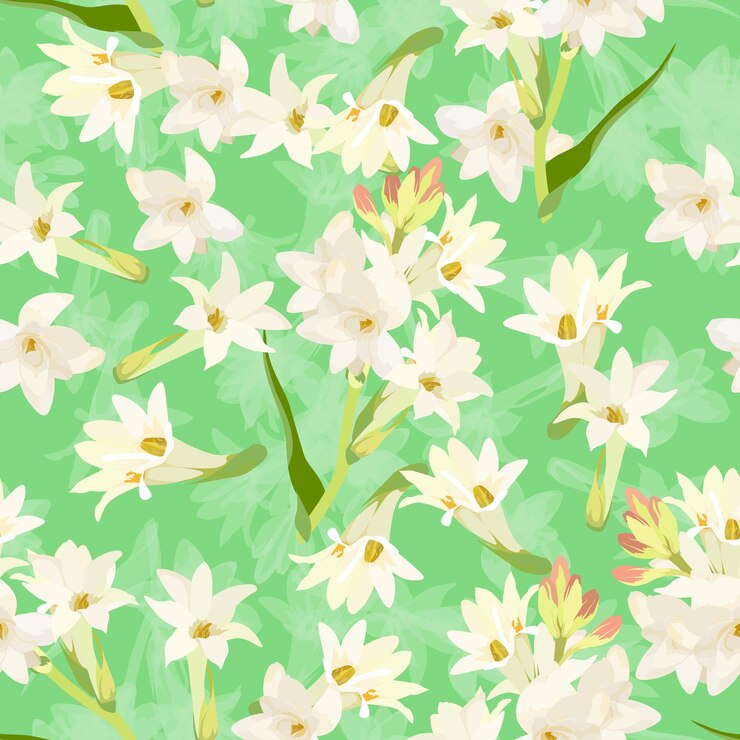 Vector a seamless pattern of tuberose flowers vector illustration flower background