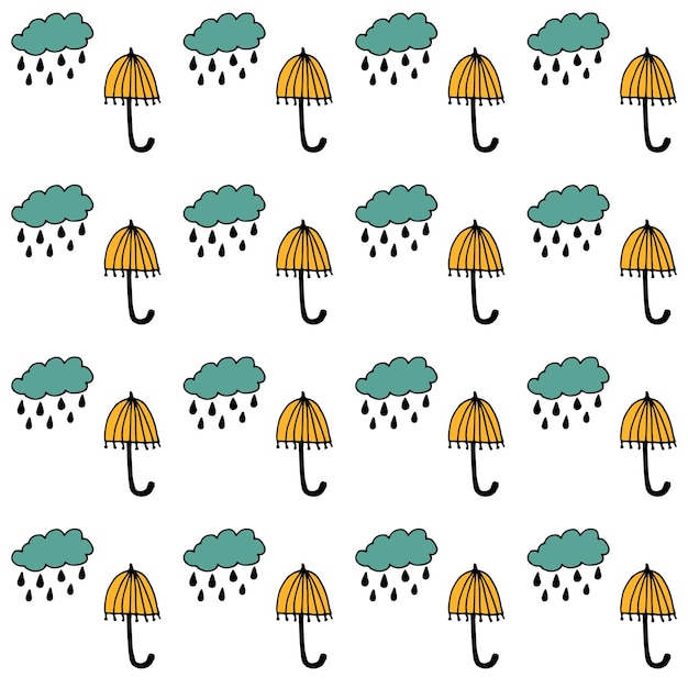 Seamless pattern umbrella and cloud with drops