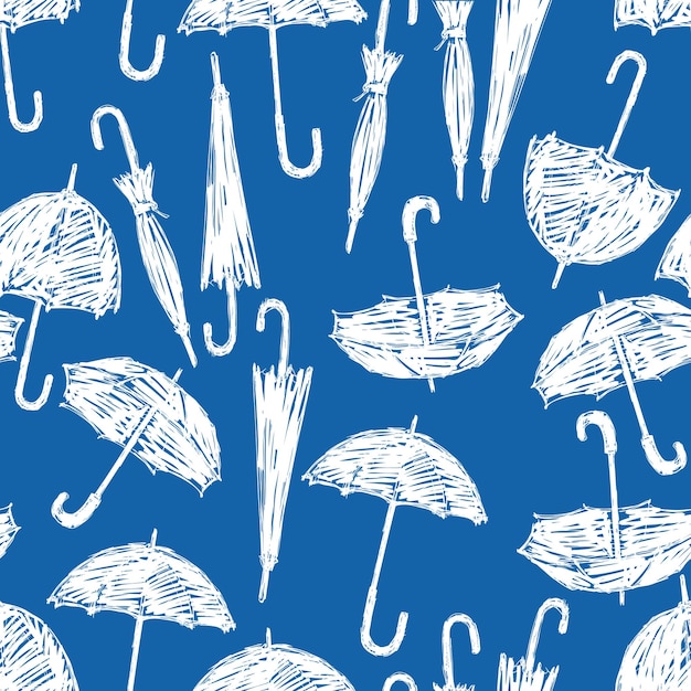 Vector seamless pattern of umbrellas sketches