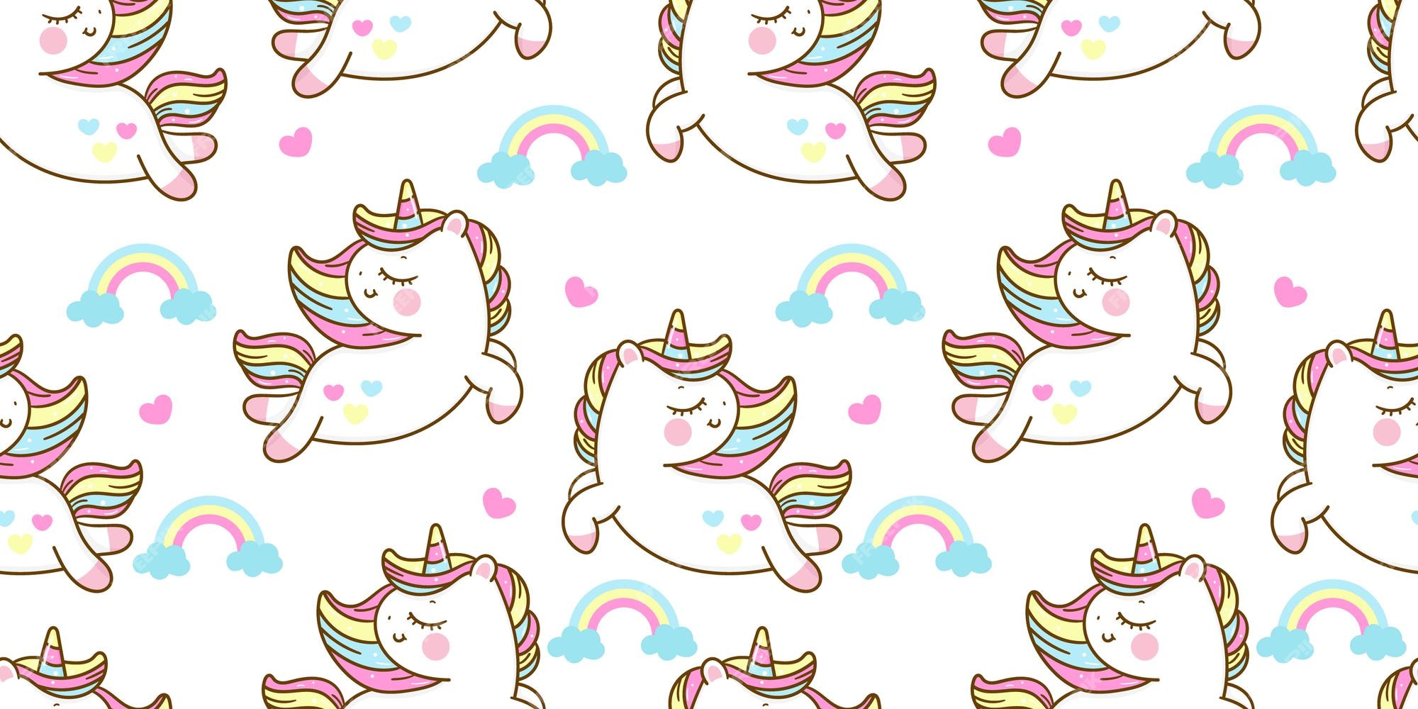 Premium Vector | Seamless pattern unicorn cartoon with rainbow kawaii ...