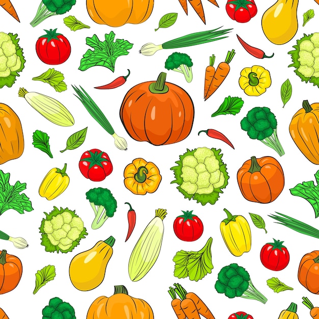 Vector seamless pattern useful bright vegetables and herbs